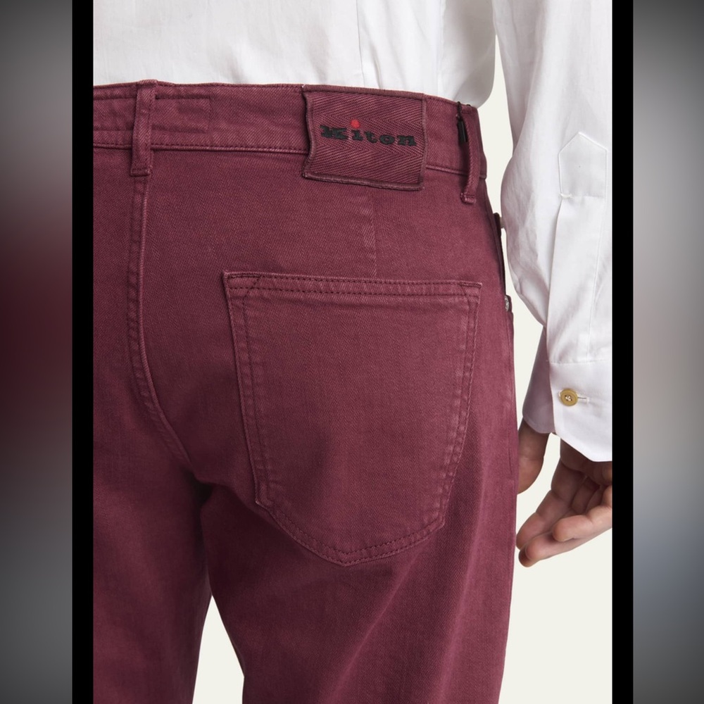 Kiton Napoli Men’s Burgundy Red Jeans Made in Italy Luxury Cotton Stretch Pants
